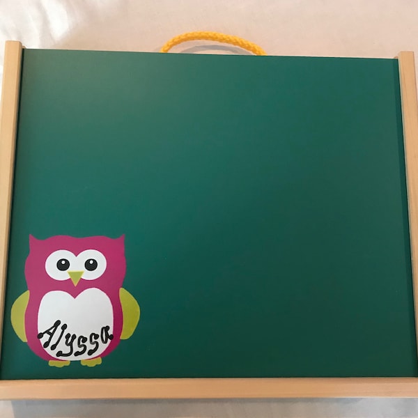 Hand made, Owl, wood, chalkboard, dryerase board, activity/ art box