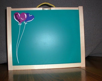 Handmade, Heart Balloon, Wood, Chalkboard / Dry Erase Activity / Art Box for Children