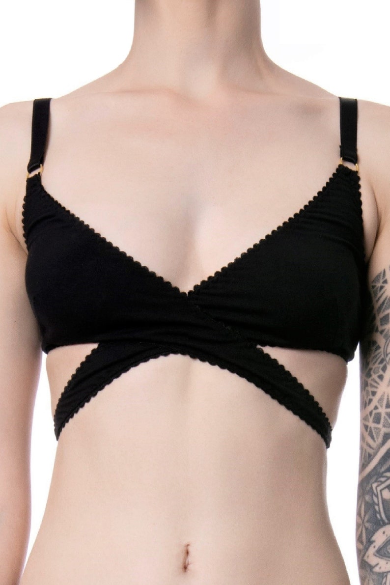 ZOEY organic bamboo wrap around bra comfy black wirefree Etsy