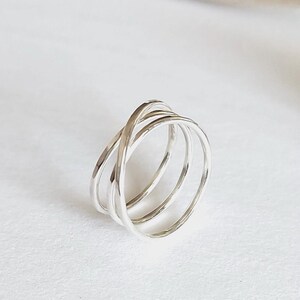 Hammered Sterling Silver Crossover Ring: Gold-Filled or Silver Triple Band