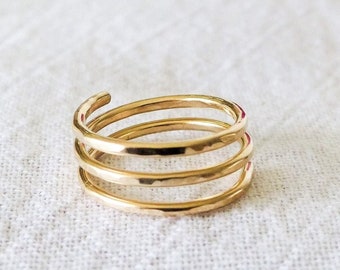 Gold Filled Ring For Women, Hammered Wrap Around Ring, Three Rows Gold Ring, Handmade Jewelry, Gifts For Her