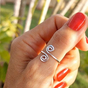 Hammered Sterling Silver Double Spiral Thumb Ring: Handmade Minimalist Jewelry