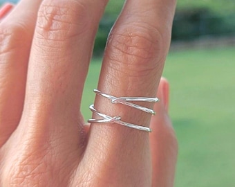 Sterling Silver Criss Cross Index Finger Ring For Women Handmade Jewelry