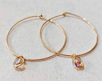 1.5 Inch Round Gold Filled Hoops with Crystal//Swarovski Medium Size Hoops For Women//Handmade Jewelry