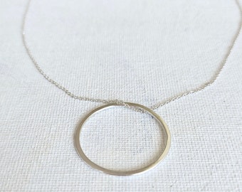 Sterling Silver Circle Necklace//18 Inch Long Circle Necklace//Handmade Jewelry