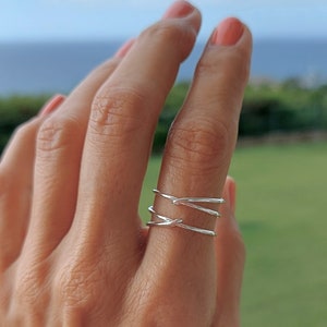 Anillo de dedo índice cruzado de plata esterlina para mujer joyería hecha a mano