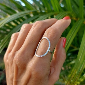 Large Oval Ring//Sterling Silver Ring//Hammered Oval Ring For Women//Handmade Jewelry//Mothers Day Gift image 3