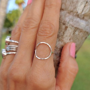 Hammered Sterling Silver Circle Ring: Handmade Minimalist Jewelry