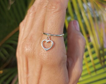 Sterling Silver Ring, Heart Charm, Ring For Women, Handmade Jewelry, Valentines Day