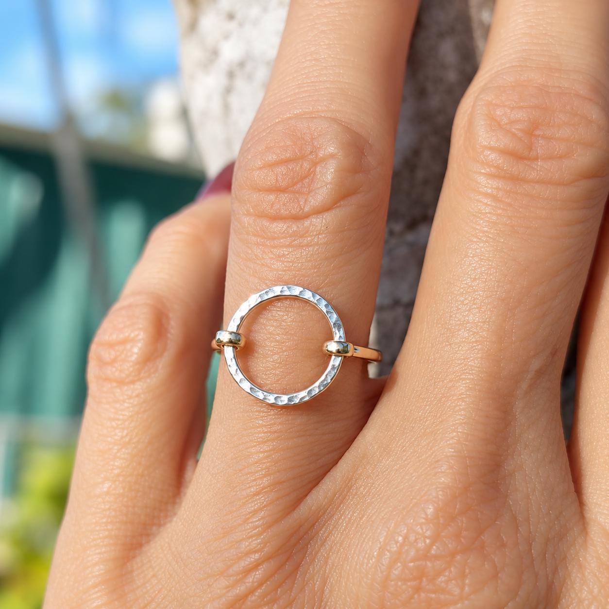 Mixed Metal Open Circle Ring, Sterling Silver & Gold Filled