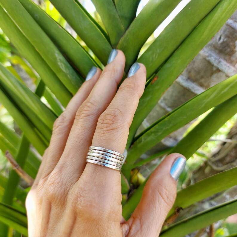 Sterling Silver Thick Textured Stackable Rings//2mm Sterling Silver Hammered Bands//Handmade Jewelry For Her image 3