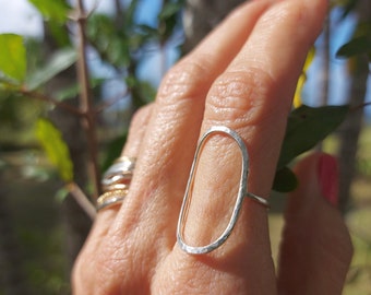 Thin Hammered Large Oval Ring, Sterling Silver Ring, Oval Ring For Women, Handmade Jewelry//Mothers Day Gift