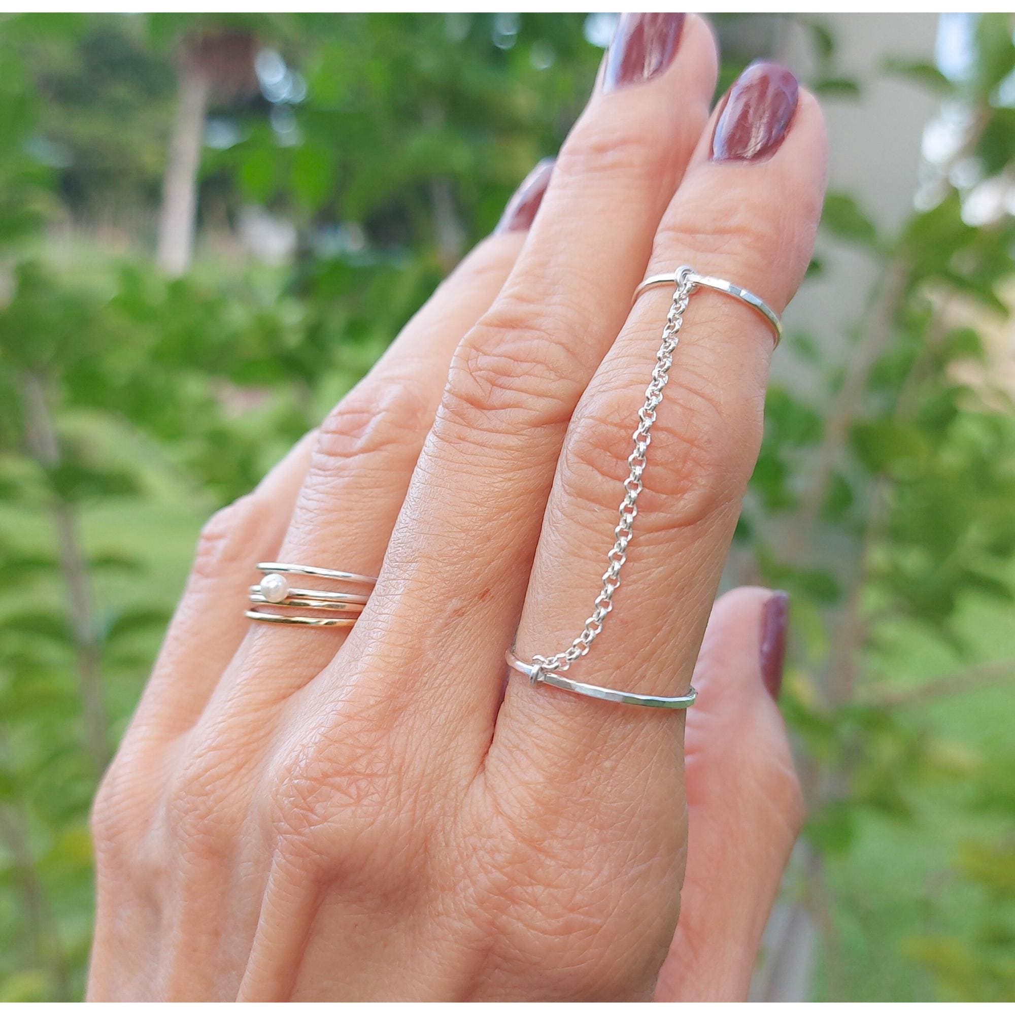Sterling Silver Chain Ring: Handmade Double Band Minimalist