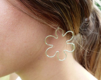 Retro Flower Earrings Sterling Silver//2 Inch Flower Dangle Earrings For Women//Handmade Jewelry