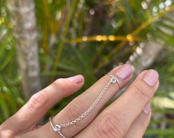 Sterling Silver Chain Double Ring, Handmade Knuckle Midi Ring - Etsy