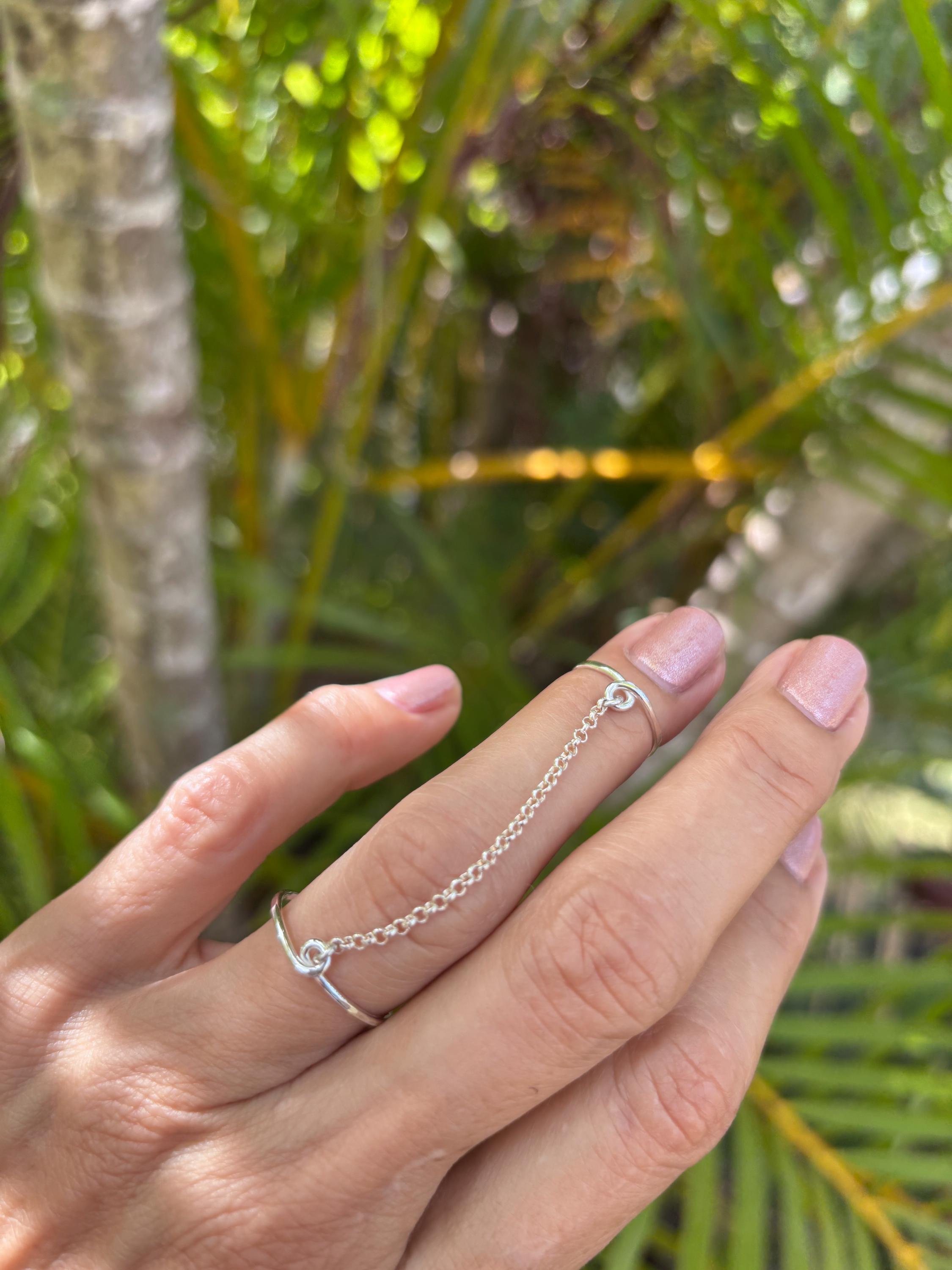 Sterling Silver Chain Double Ring, Handmade Knuckle Midi Ring - Etsy