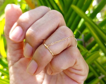 Gold Filled Chain Ring: Adjustable Knuckle Finger Jewelry