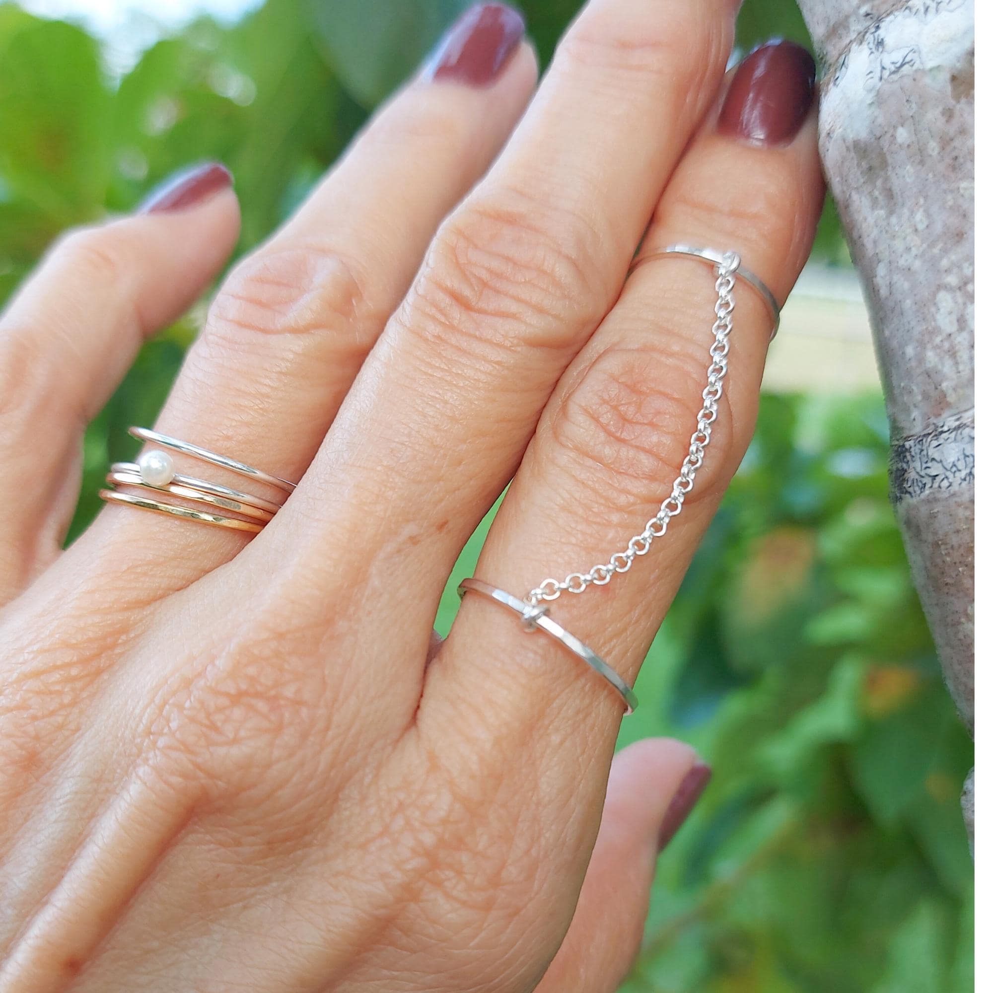 Sterling Silver Chain Ring: Handmade Double Band Minimalist