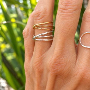 Sterling Silver Triple Ring, Hammered Wrap Around Ring, Minimalist Jewelry For Women