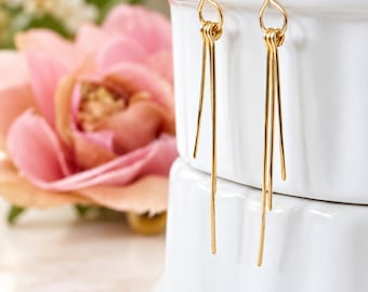 14K Gold Filled Fringe Earrings, Hammered Dangle Earrings, Lightweight Minimalist Jewelry
