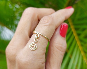 Gold Index Finger Ring, Adjustable Spiral Charm Ring, Hammered Ring, Handmade Jewelry, Gift For Her