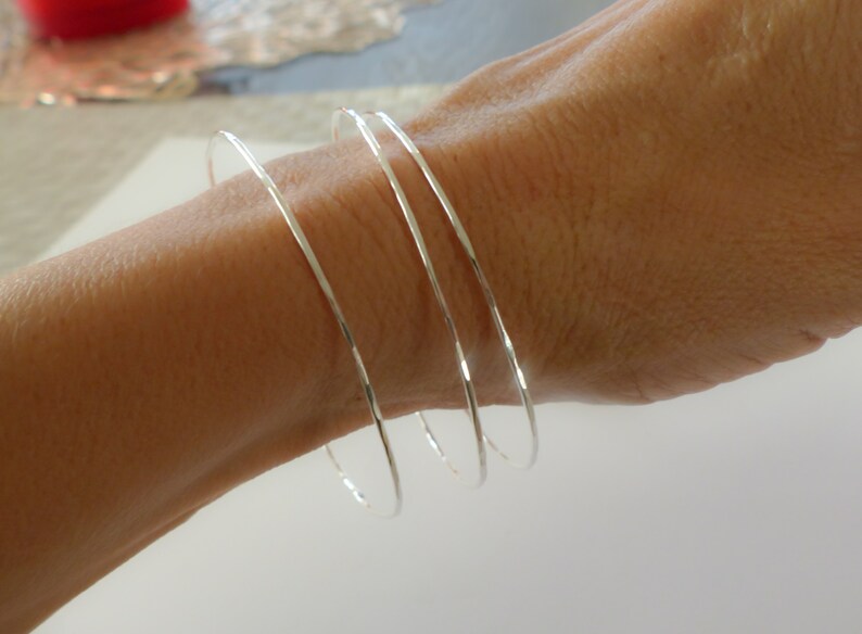 Thin Hammered Bangles//Sterling Silver Bangles//Handmade Etsy