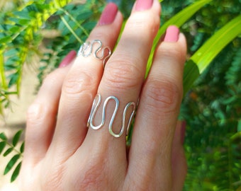 Sterling Silver Squiggle Ring, Small or Large Size Ring For Women, Handmade Original Ring Designs by Rossana Jewelry Design on Etsy