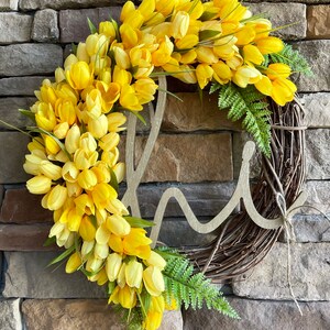 Tulipano GIALLO/Ghirlanda primaverile/Ghirlanda estiva/Ghirlanda per porta d&#39;ingresso/Ghirlanda moderna/Ghirlanda Etsy/Ghirlanda primaverile/estiva per porta d&#39;ingresso.