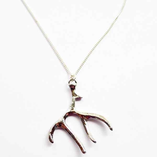 Young Buck Antler Necklace, Silver, Rustic, Deer, Elk, Moose, Stag, Gift, Simple, Statement Jewelry