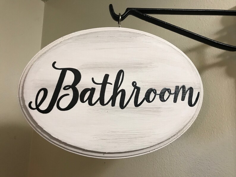 Hanging Bathroom Sign 7x9 white distressed modern Etsy