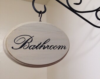 5x7 inch Hand Painted Cream Distressed Bathroom Sign