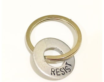 RESIST -- keychain, key ring, washer charm, resist -- feminist jewelry -- i am the resistance - Star Wars jewelry