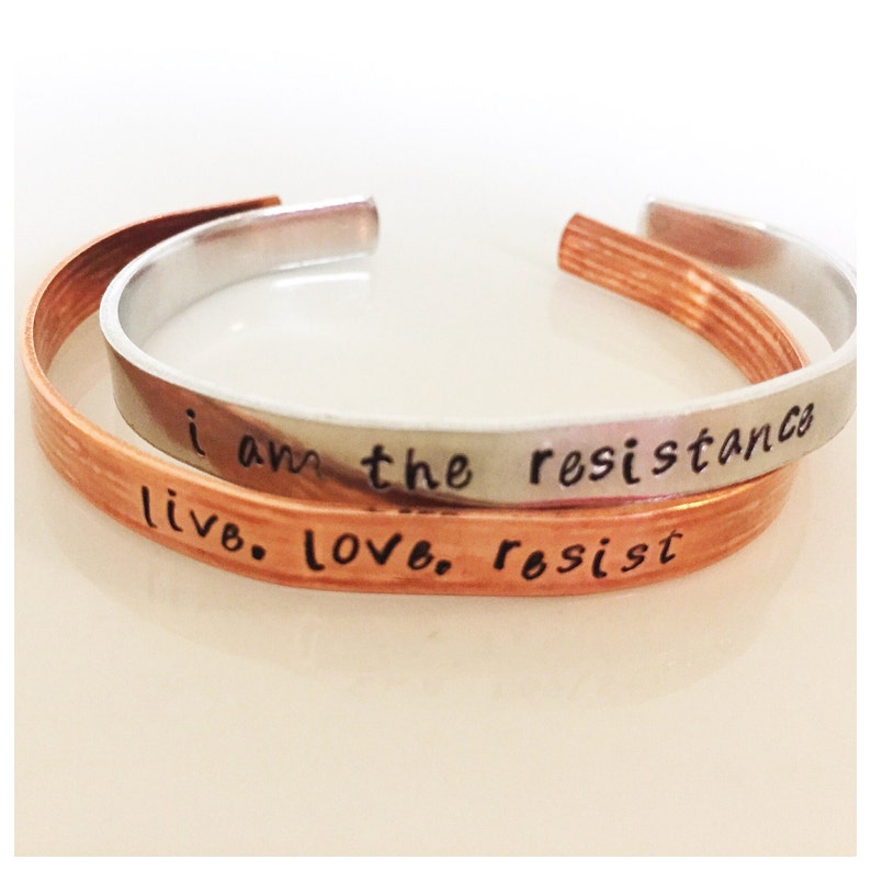 Iive, love, resist cuff bracelet womans march, nasty woman, resistance feminist jewelry image 2