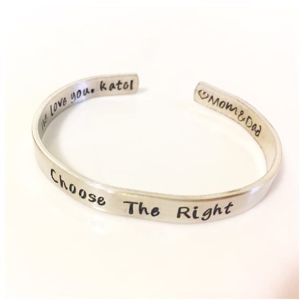 Choose The Right -- baptism cuff bracelet -- LDS jewelry