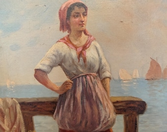 19th C. Breton Coastal Oil on Canvas Painting