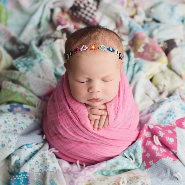 Summer Flower Halo Headband or Tieback, photo prop, Newborn, toddler, adult