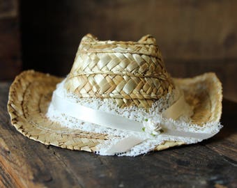 Lacy Newborn Cowboy Hat, Photography Prop, Country, Straw