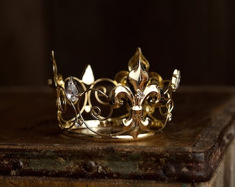 Mini corona de oro de Amos, accesorio de fotografía recién nacido, niño pequeño/niño, príncipe de niño, tiara de princesa de niña de las flores