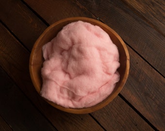 Cotton Candy Pink Newborn Fluff, merino wool batting, basket stuffer, newborn photo prop