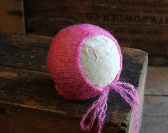 Fuchsia Newborn Mohair Mütze, Fotografie Prop