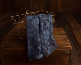 Navy Blue Maternity and newborn stretch floral lace wrap, photography prop 18 x 60