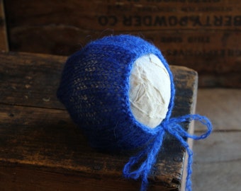 Dark Blue Newborn Mohair Bonnet, Photography Prop