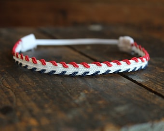 Baseball Shabby Flower Headband, Red, White, and Blue, photo prop, Newborn, toddler, adult