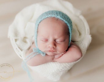 Blue Newborn Mohair Bonnet, Photography Prop