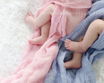 2 pc set -Antique Pink + Country Blue Cheesecloth baby wrap, high grade, photography prop