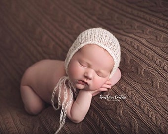 Ivory Newborn Mohair Bonnet, Photography Prop