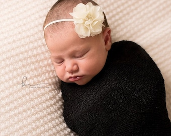 Ivory Chiffon Flower Rhinestone Headband, photo prop, Newborn, toddler, adult