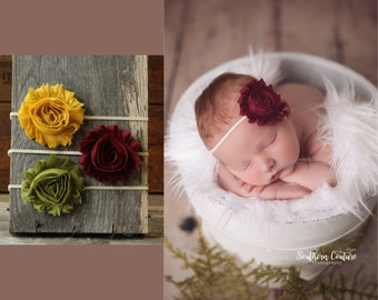 3 piece set: Fall Shabby Flower Headbands, photo prop, Newborn, toddler, adult,