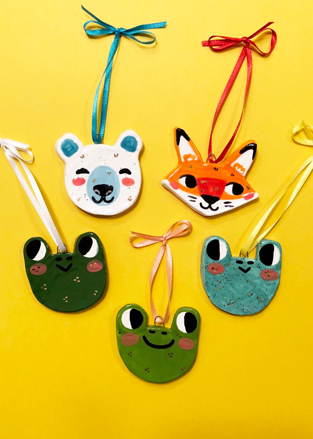 Ceramic Animal Christmas Ornaments Etsy