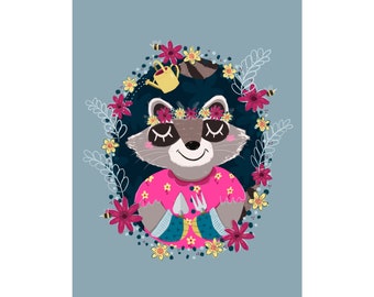 Gardener Raccoon Art Print